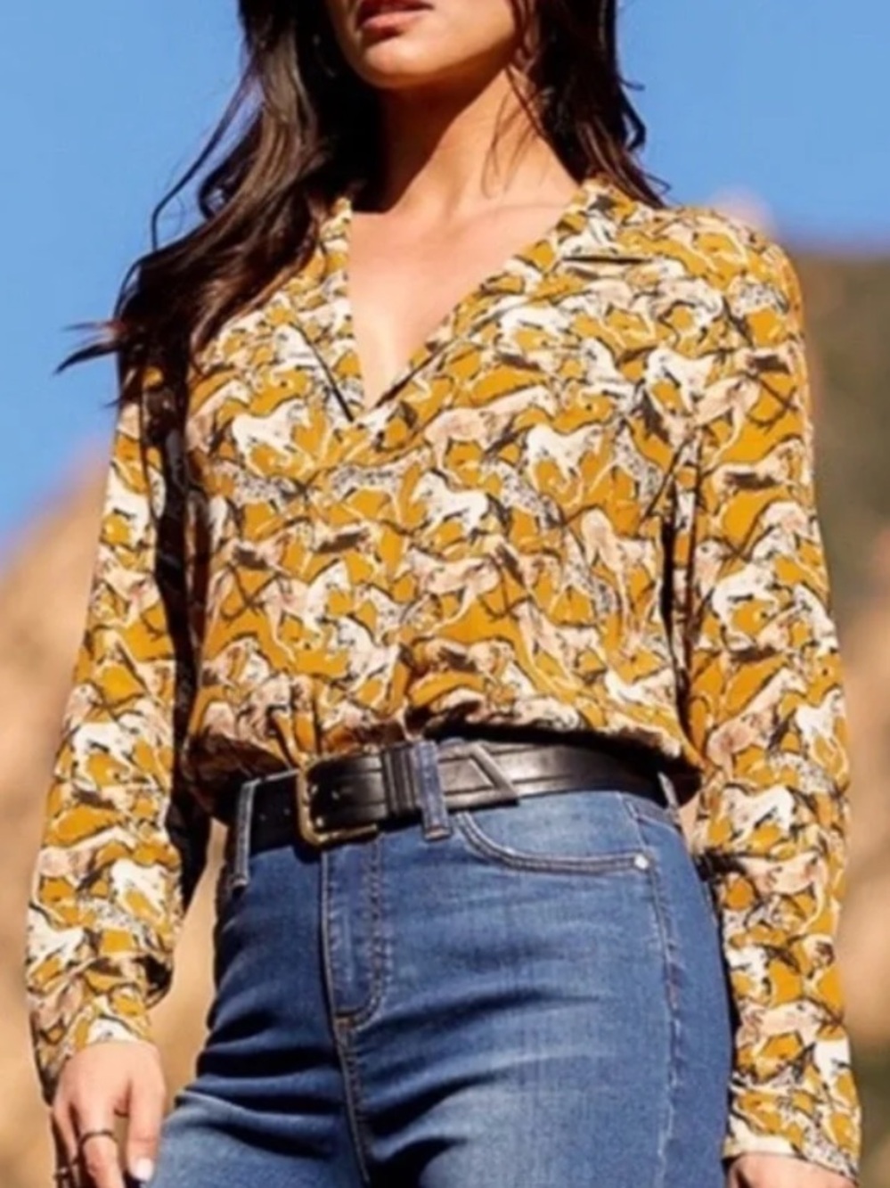 Karen Kane Wild Horse 100% Viscose Woven Button-Front Blouse - Size XL